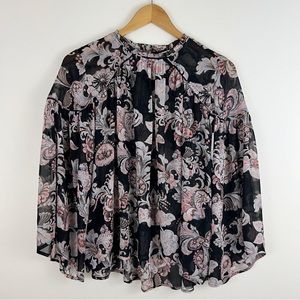 LOFT Botanical Sheer Lightweight Airy Bell Sleeved Blouse SP